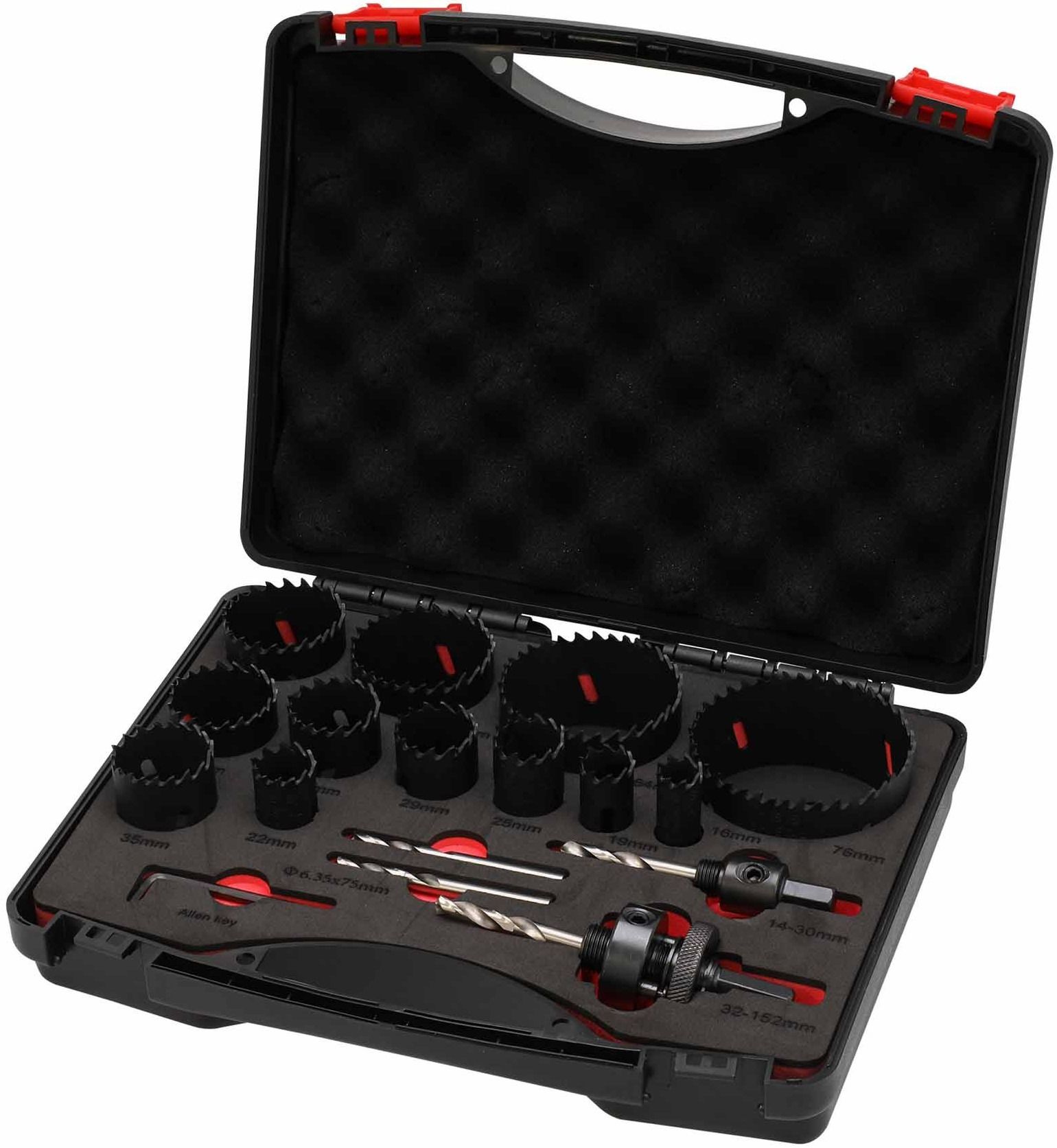 Набор коронок 16-76 мм HSSE-Co8 Master-Tool 1014301010012, биметаллические, 17 предметов - фото