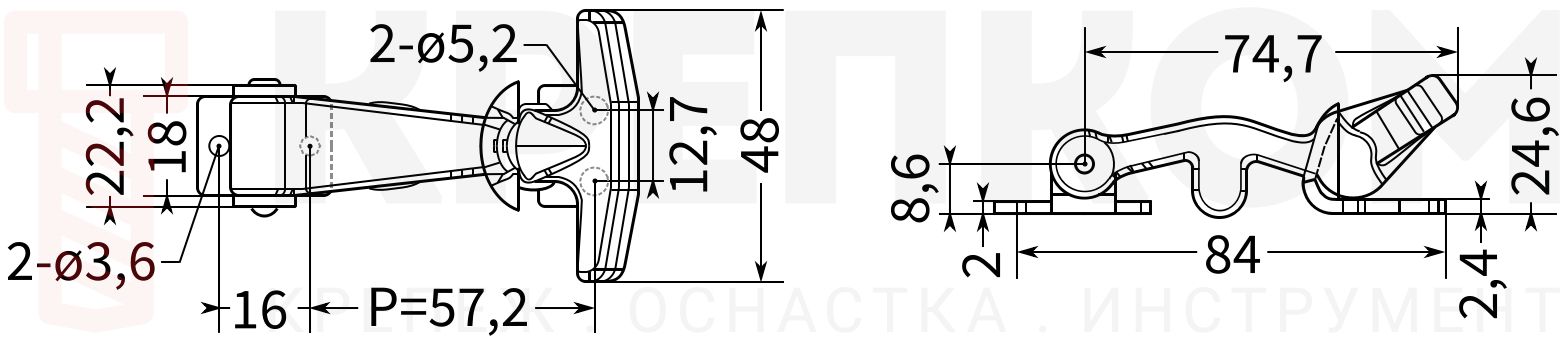 Защелка капота резиновая L=84 B235C-3 с креплением из нержавеющей стали А2 - фото