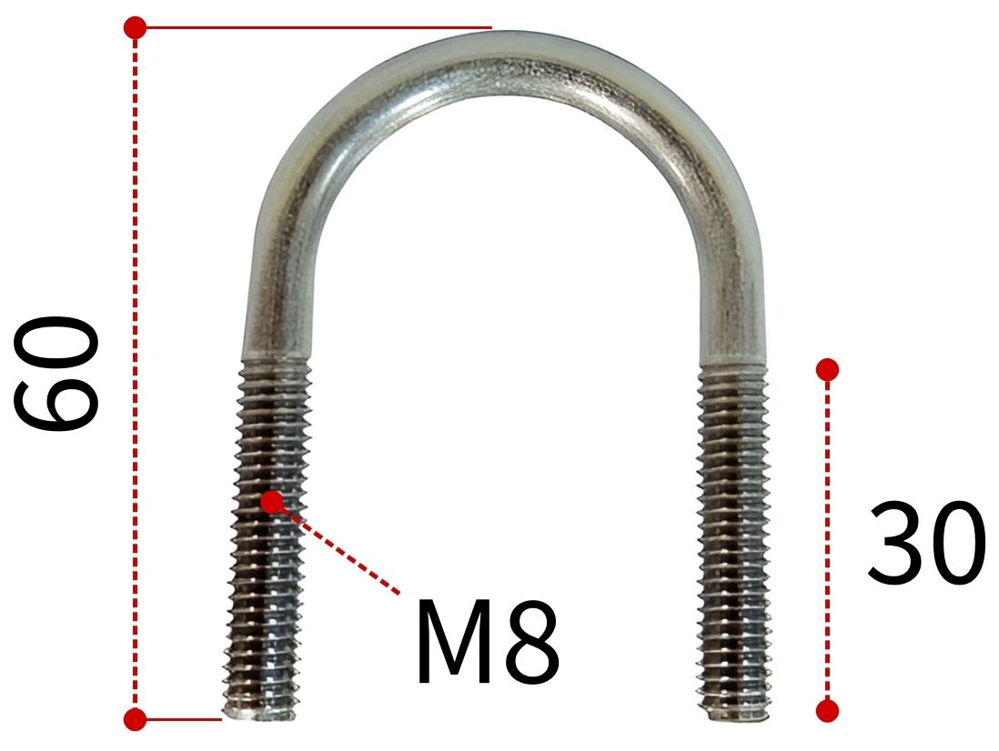 Скоба U-образная 25 под трубу диаметром 20 мм DIN 3570 form A, нержавеющая сталь А2 - фото