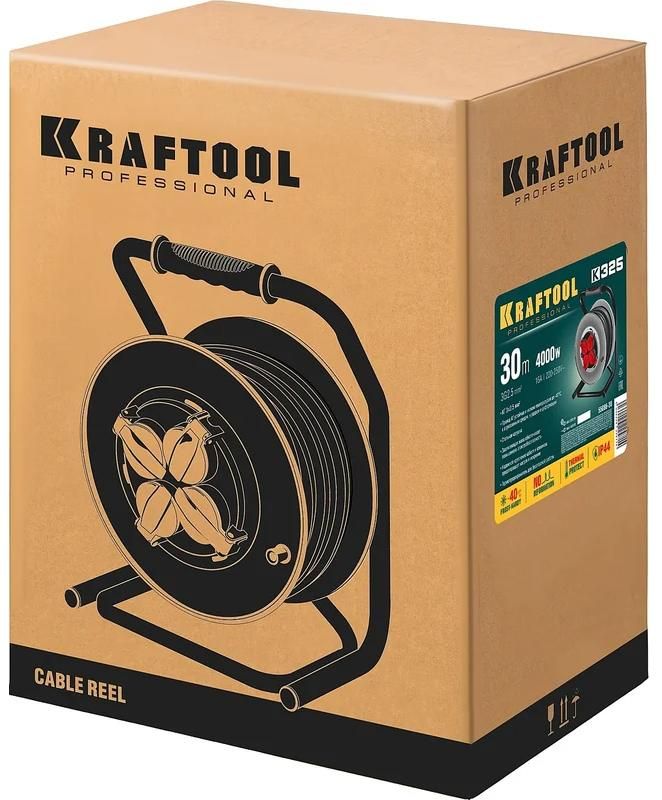 Удлинитель силовой на стальной катушке КГ, 3х2,5 мм², 30 м, 4000 Вт, IP44 K-325 Kraftool 55086-30_z01 - фото