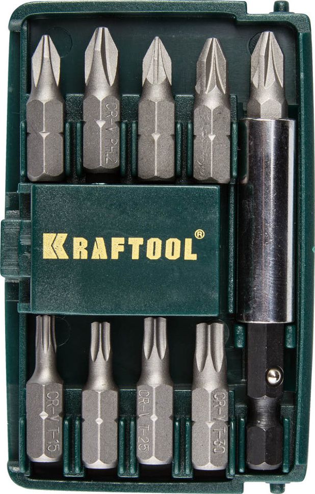 Изображение товара Набор бит Kraftool Compact-10 26130-H10, 10 шт, хромованадиевая сталь