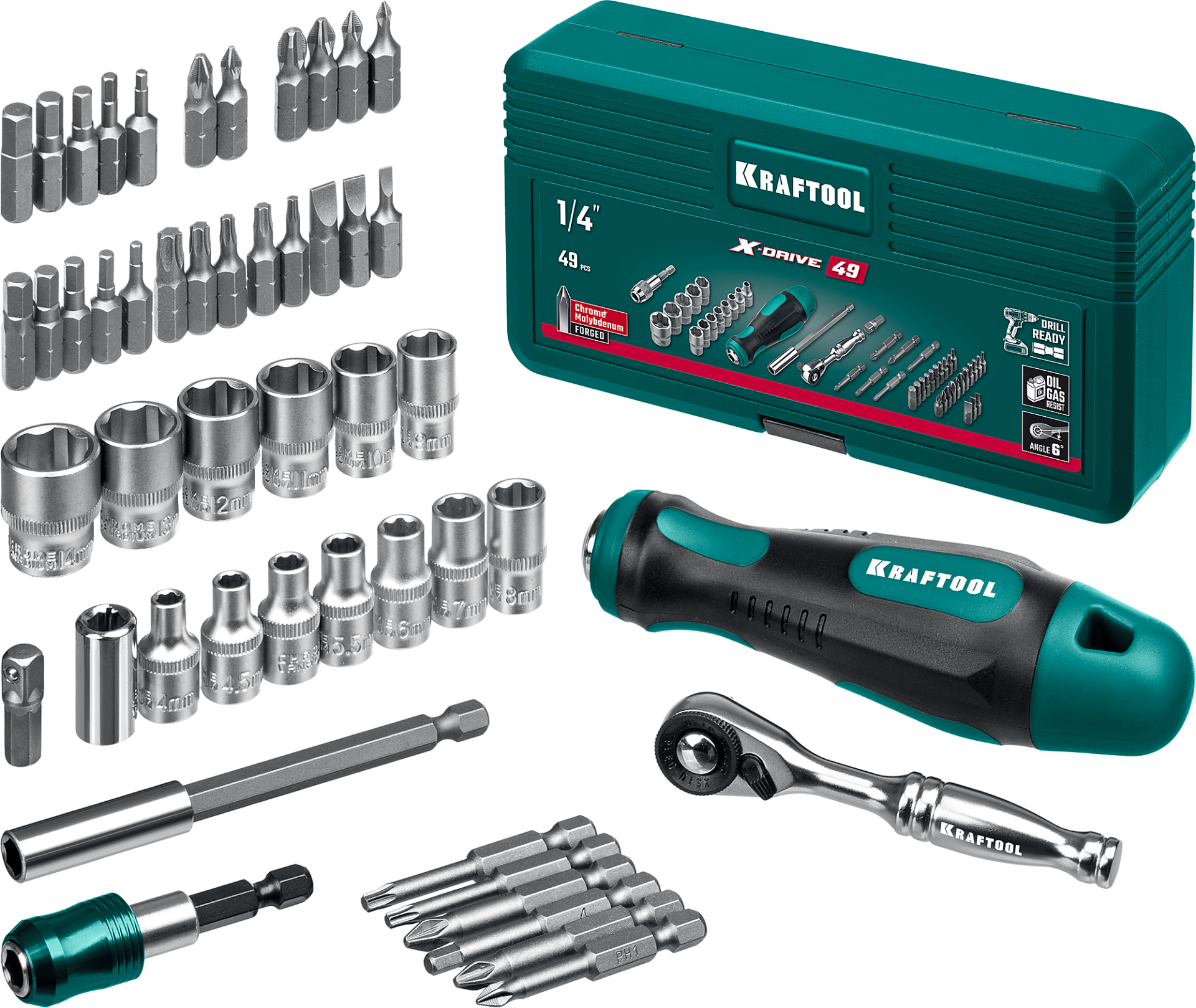 Набор бит и головок с битодержателем и трещоткой X-Drive Kraftool 25816 - фото