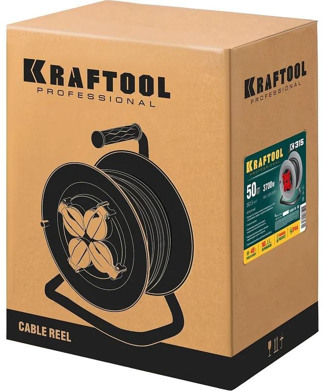 Удлинитель силовой на стальной катушке КГ, 3х1,5 мм², 50 м, 3700 Вт, IP44 K-315 Kraftool 55085-50_z01 - фото