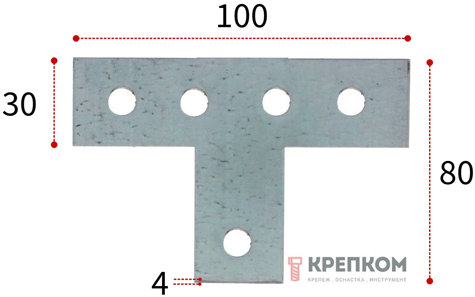 Пластина Т-образная ПТ 100х80х30х4, оцинкованная - фото
