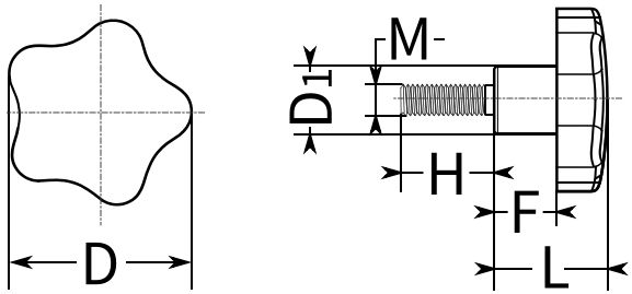 Ручка лепестковая М8х40 U66, нержавеющая сталь А2 - фото
