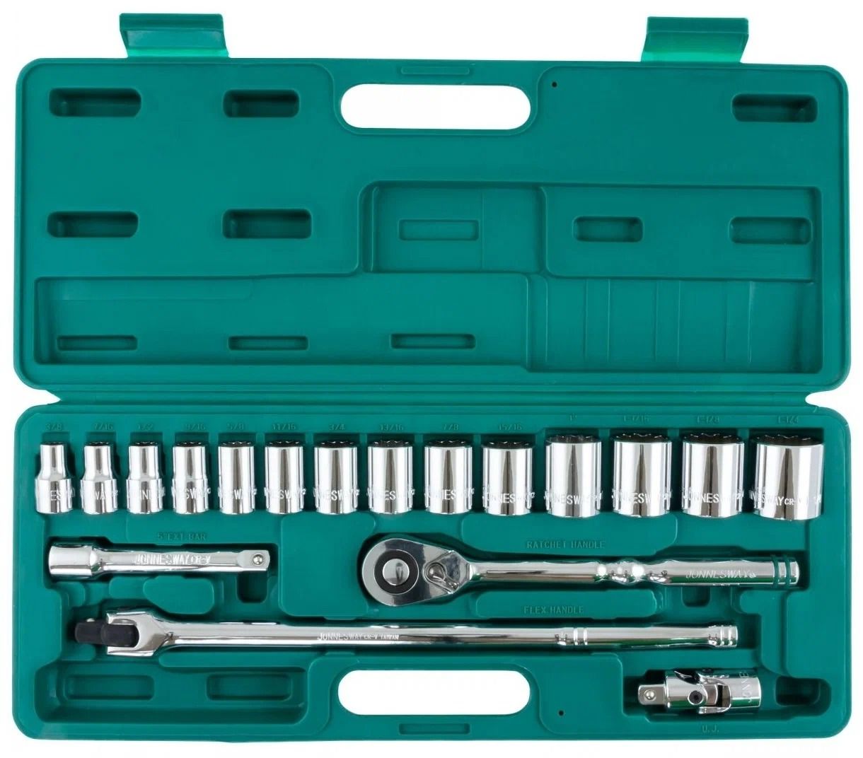 Изображение товара Набор торцевых головок 1/2"DR 19 шт с аксессуарами Jonnesway S05H4219S