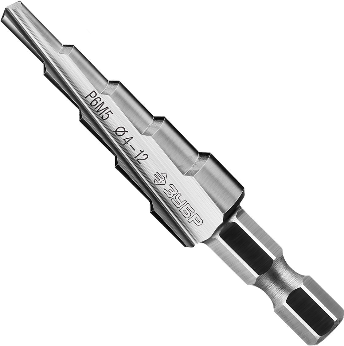 Сверло по металлу ступенчатое 4-12 мм, 5 ступеней, хвостовик шестигранный 1/4" ЗУБР 29670-4-12-5_z01, сталь Р6М5 - фото
