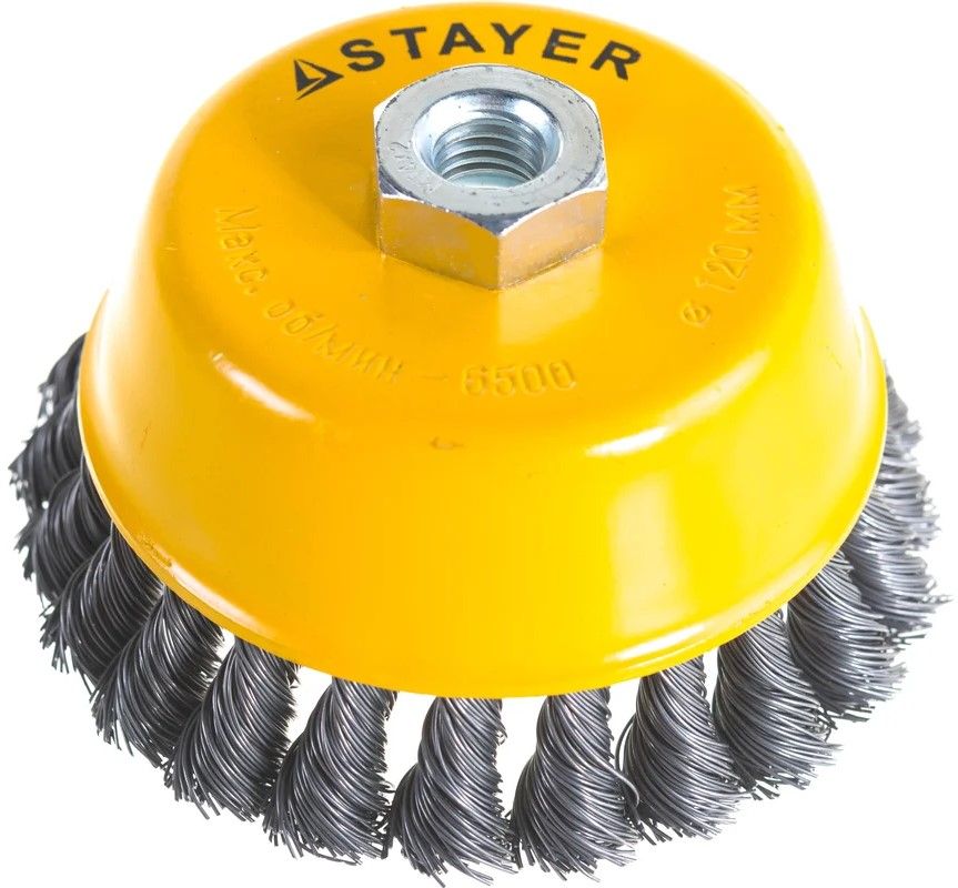 Щетка-крацовка чашечная для УШМ, жгутированная стальная проволока 0,5 мм Stayer Prof  - фото