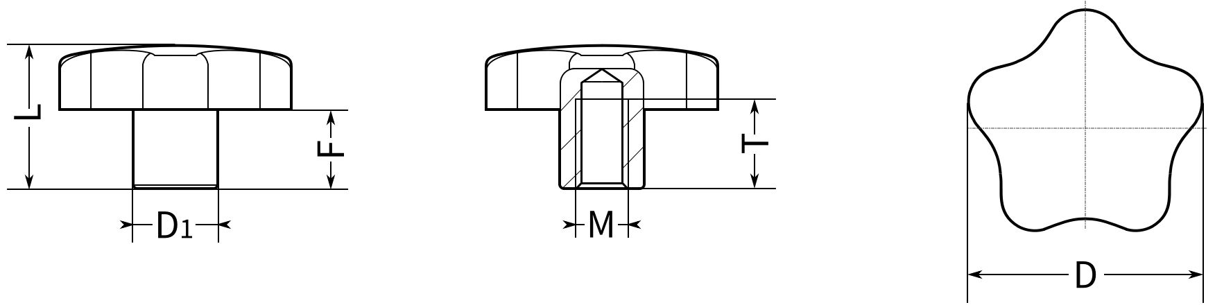 Ручка лепестковая М8х40 U65, нержавеющая сталь А2 - фото