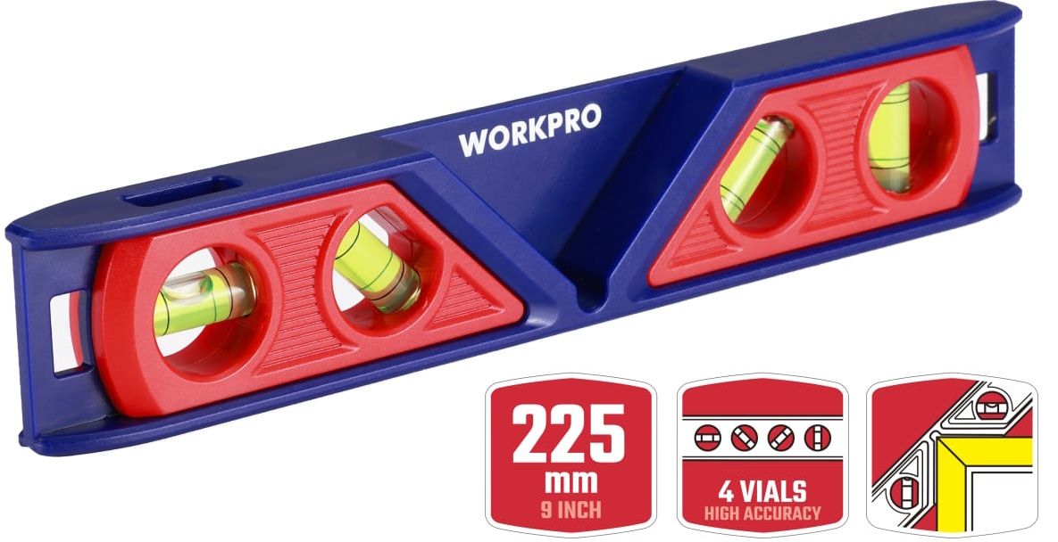 Уровень магнитный 4 глазка 225 мм Workpro Торпедо WP262028 - фото