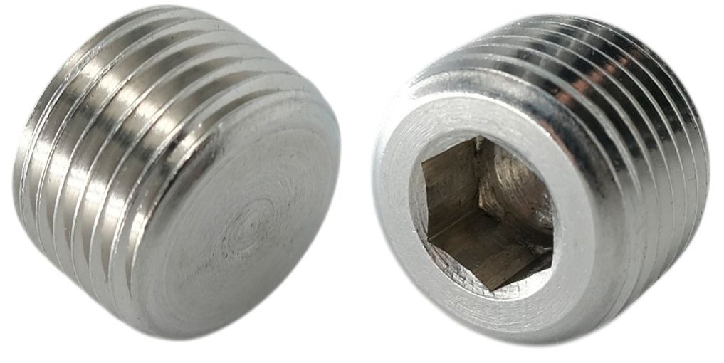 Пробка (заглушка) с дюймовой резьбой NPTF шлиц HEX DIN 906, нержавеющая сталь А2 - фото