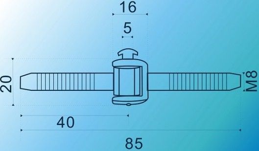 Петля ввертная 20х85 мм М8 MSM PN I20/16, хромированная сталь - фото