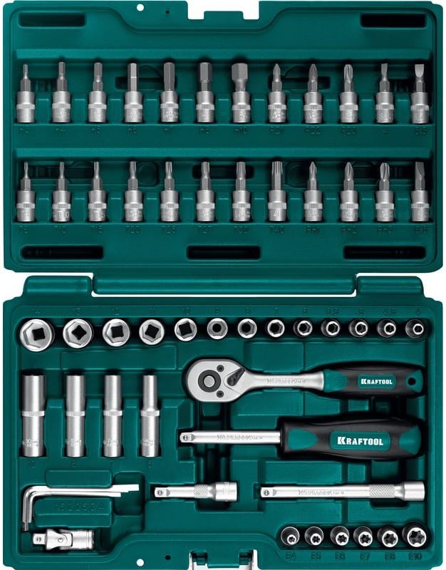 Изображение товара Универсальный набор инструментов Kraftool X-Drive 57 предметов Cr-V и Cr-Mo
