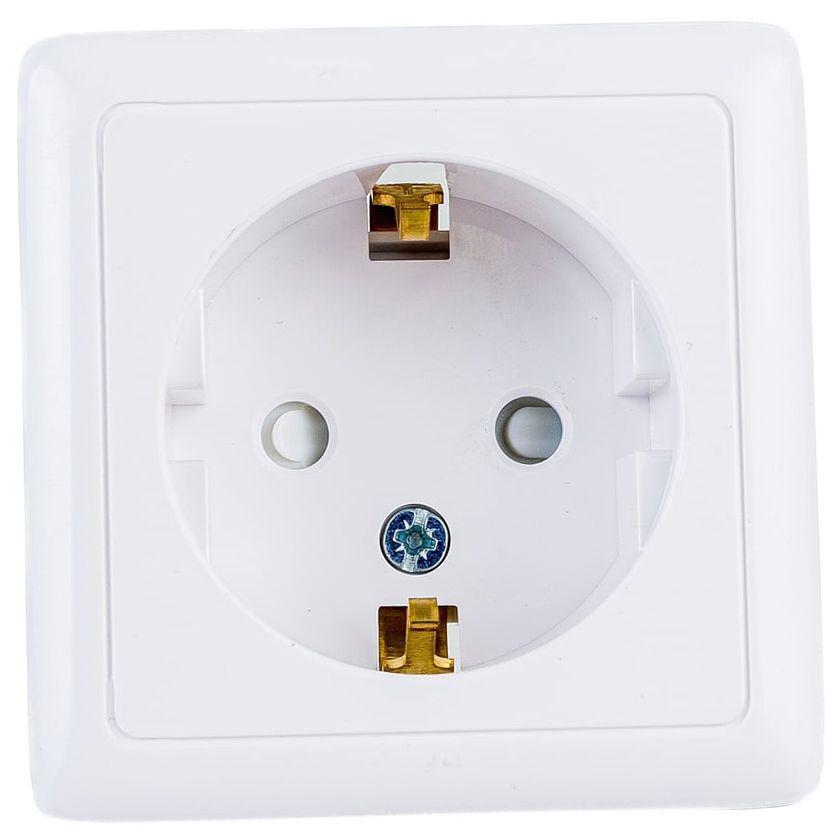 Розетка белая 1-м. ОП 16А IP20 250В с заземлением и защитными шторками Хит Systeme Electric RA16-138-B - фото