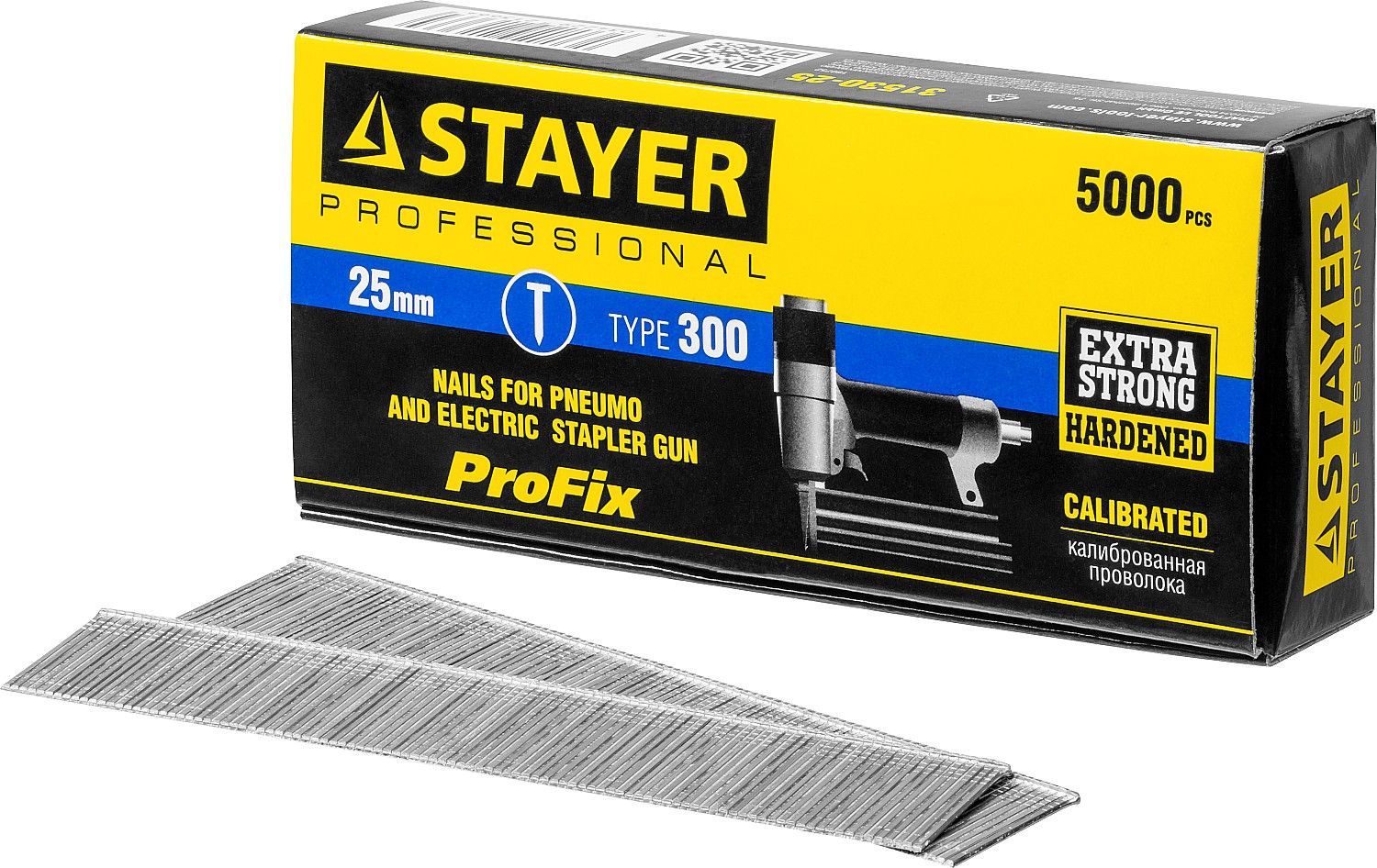 Гвозди 25 мм тип 300 (47/300/F) калибр 18GA Stayer Prof 31530-25, оцинкованная сталь, 5000 шт - фото