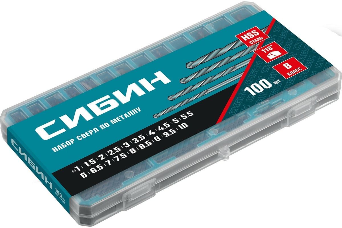 Набор сверл по металлу класс В быстрорежущая сталь СИБИН - фото