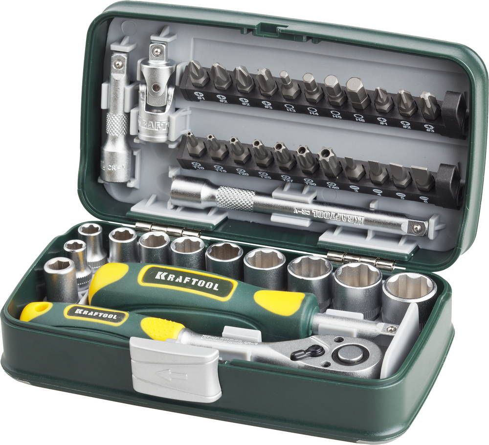 Набор торцовых головок и бит 1/4" Kraftool Universal-38 27970-H38, 38 предметов - фото