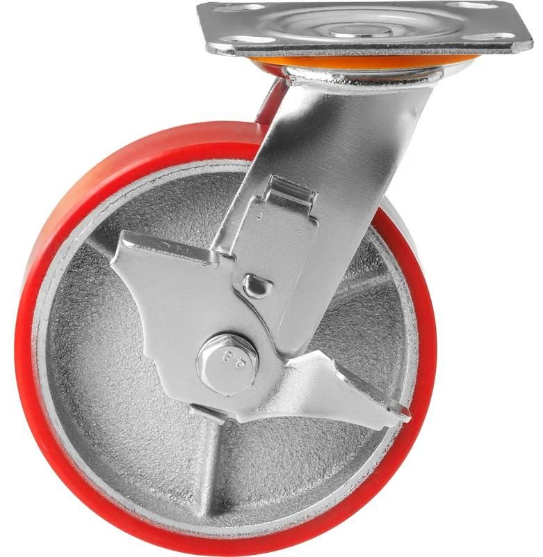 Колесо большегрузное поворотное полиуретановое с тормозом 150 мм SCPnb-63 - фото