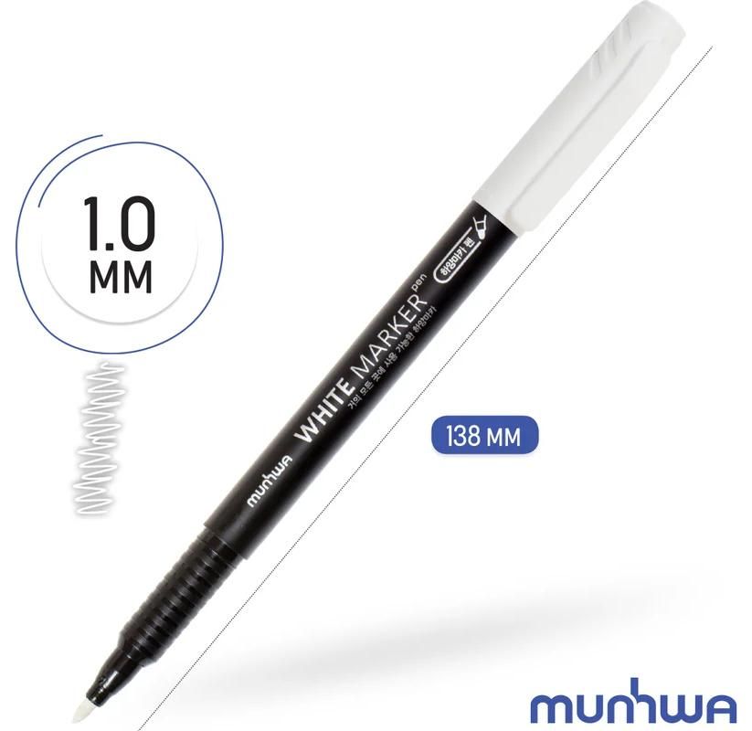 Маркер перманентный пулевидный 1 мм MunHwa WPM-05, белый - фото