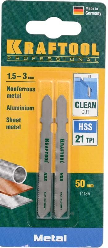 Полотно по металлу для лобзика 75/50 мм, прямой рез T118A Kraftool 159551-1,2, HSS сталь, 2 шт - фото
