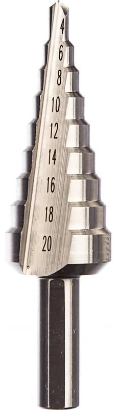 Сверло ступенчатое 4-20 мм, хвостовик 8 мм HSS Messer 19-09-420, 9 ступеней - фото