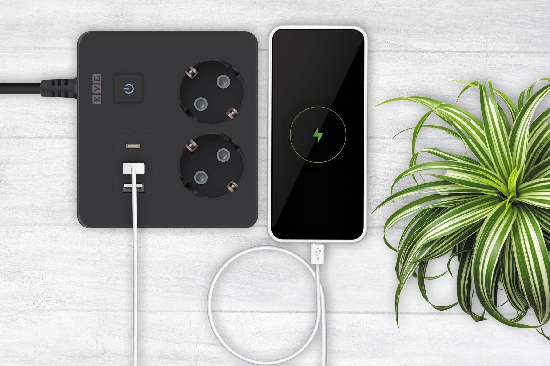 Удлинитель квадратный 2 розетки 3 USB-порта КУБ  - фото