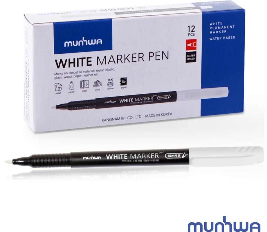 Маркер перманентный пулевидный 1 мм MunHwa WPM-05, белый - фото