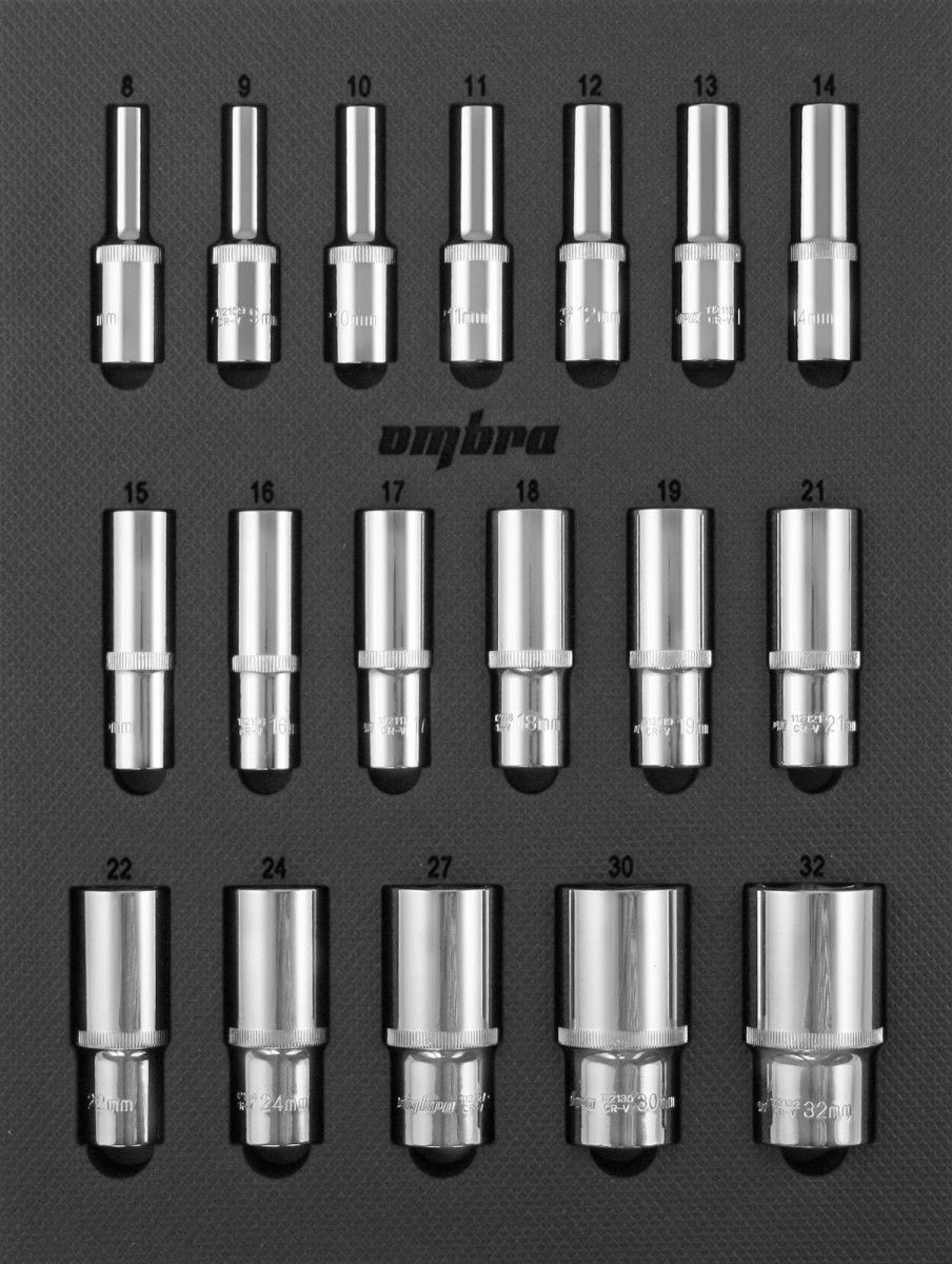Набор глубоких торцевых головок 1/2" DR, диаметром 8-32 мм Ombra OMT18STE,18 штук - фото