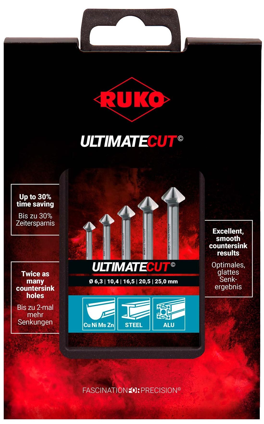 Набор зенковок 6,3-25 мм, 5 шт HSS-G, DIN 335C UltimateCut Ruko 102791RO, 90° - фото