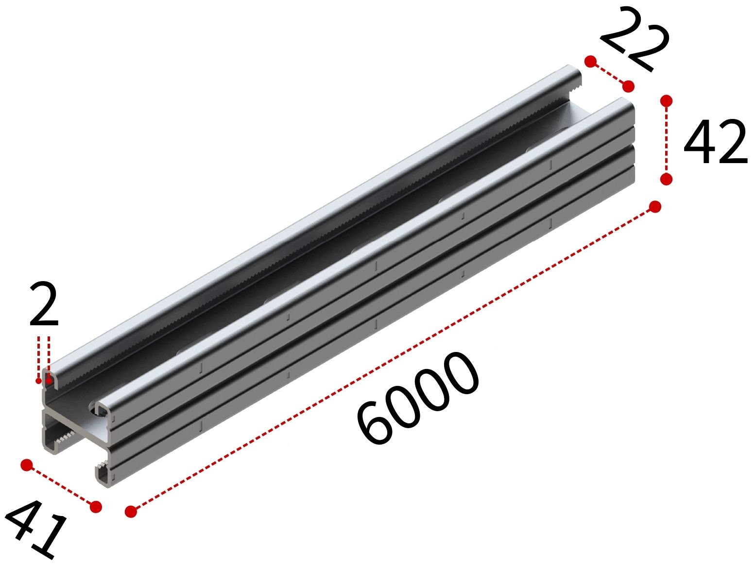 Профиль монтажный H-образный 41х42х2 мм, L=6000 мм, сдвоенный, тип H/S TERMOCLIP 09368105, горячий цинк 40 мкм - фото