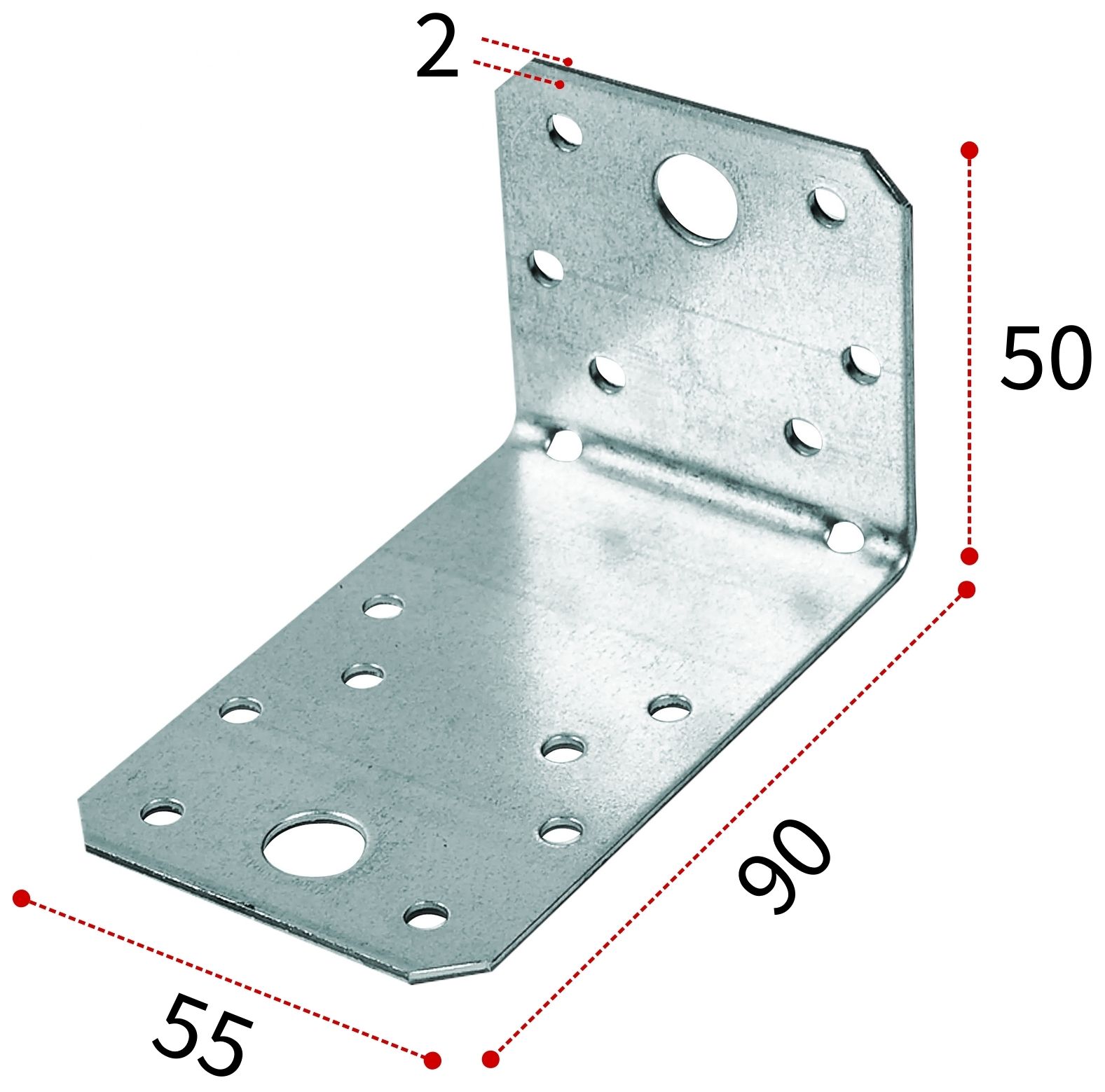 Уголок крепежный ассиметричный 50х90х55х2 мм Буратино 2/5, оцинкованная сталь - фото