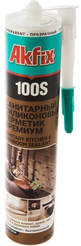Герметик силиконовый санитарный 280 мл Akfix 100S SA031, прозрачный - фото