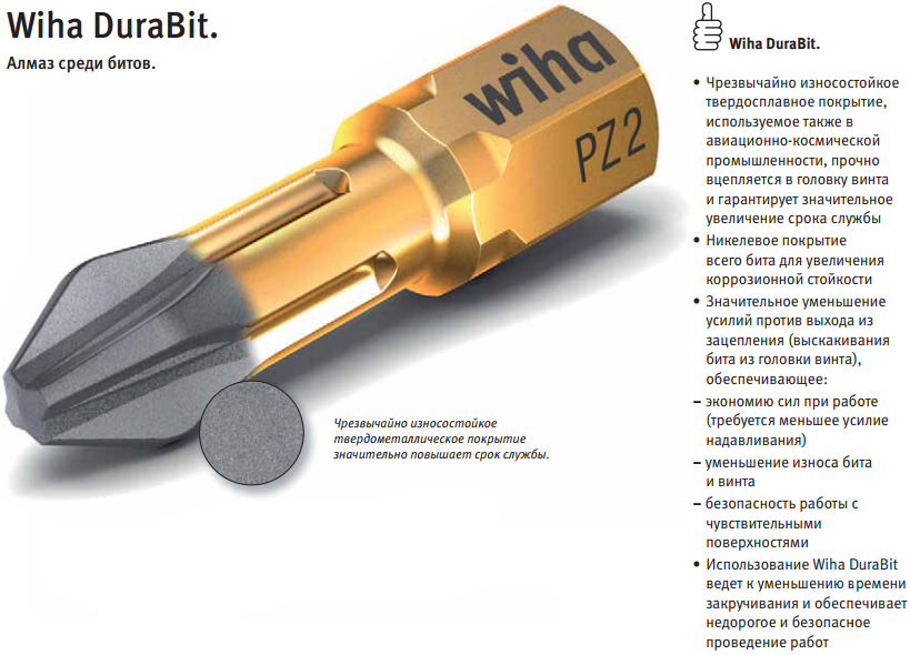 Бита ударная крестовая PH3 длина 25 мм, С1/4" Wiha Torsion DuraBit 23118, сталь Cr-V  - фото