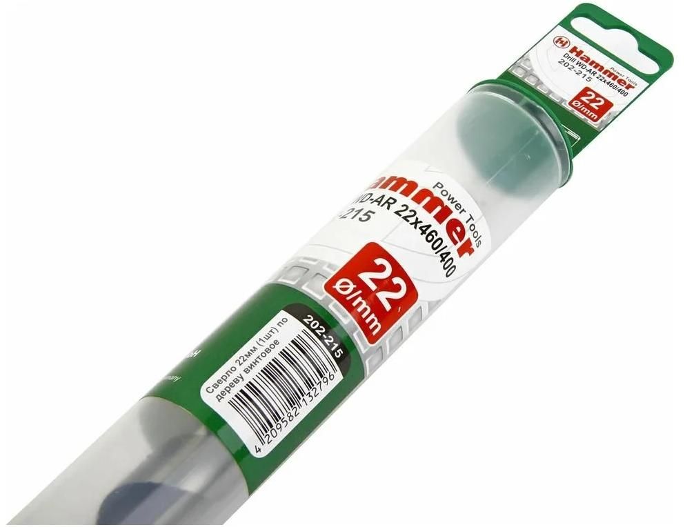 Сверло по дереву винтовое (Левиса) 22х460/400 мм Hammer 32411, шестигранный хвостовик - фото