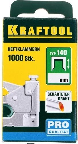 Скобы для степлера особо твёрдые калиброванные тип 140 (G /11 / 57) широкие Kraftool, оцинкованная сталь, 1000 шт - фото