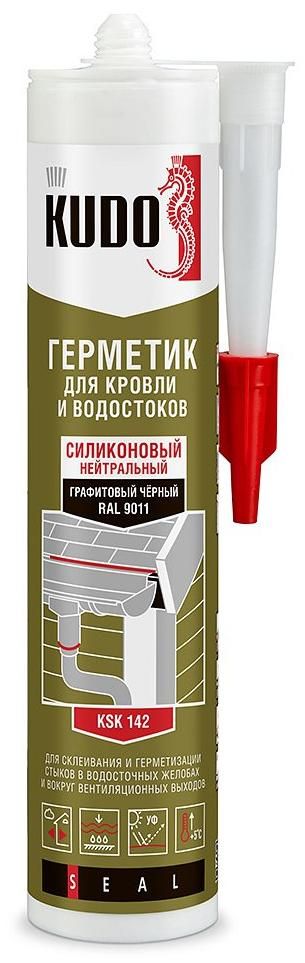 Герметик силиконовый для кровли 280 мл Kudo KSK-142, графитовый черный - фото