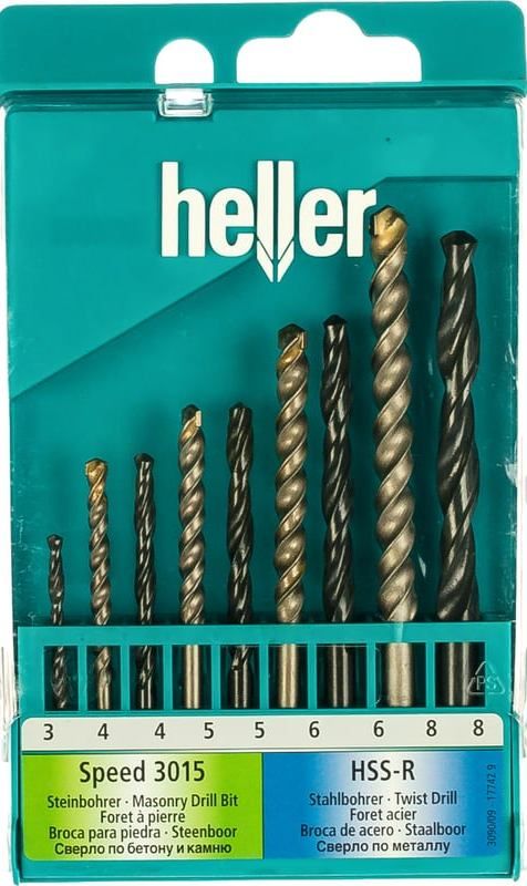 Набор свёрл комбинированный по камню и металлу Heller 17742, 9 предметов в кейсе - фото
