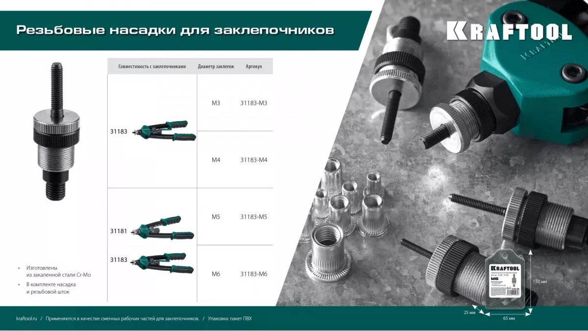 Установочный комплект М3 для резьбового заклепочника NUT-12 Kraftool 31183-M3, Cr-Mo - фото