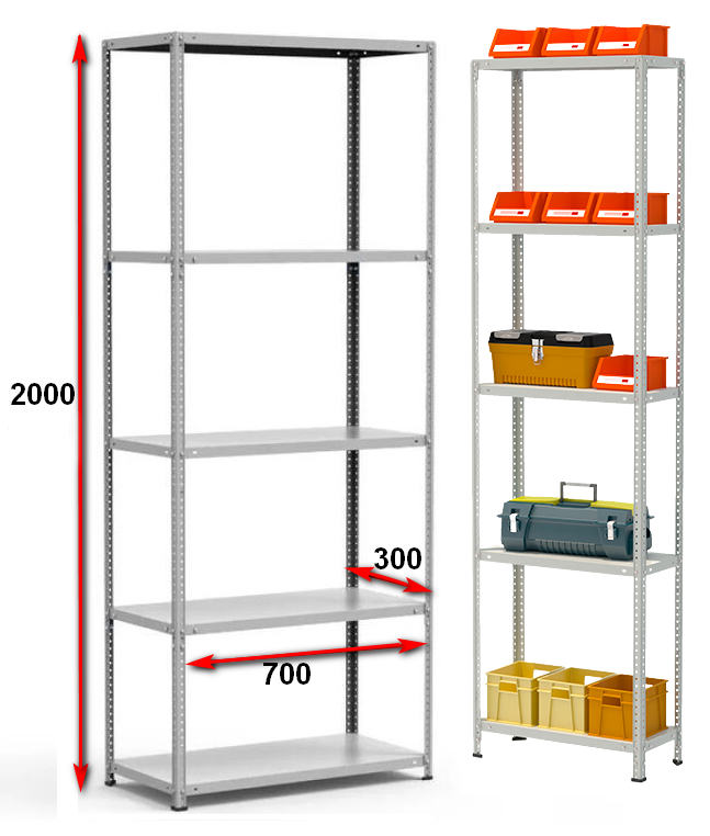 Стеллаж металлический до 150 кг, 5 полок Металл-завод СТФ 735-2,0 2000х700х300 мм - фото