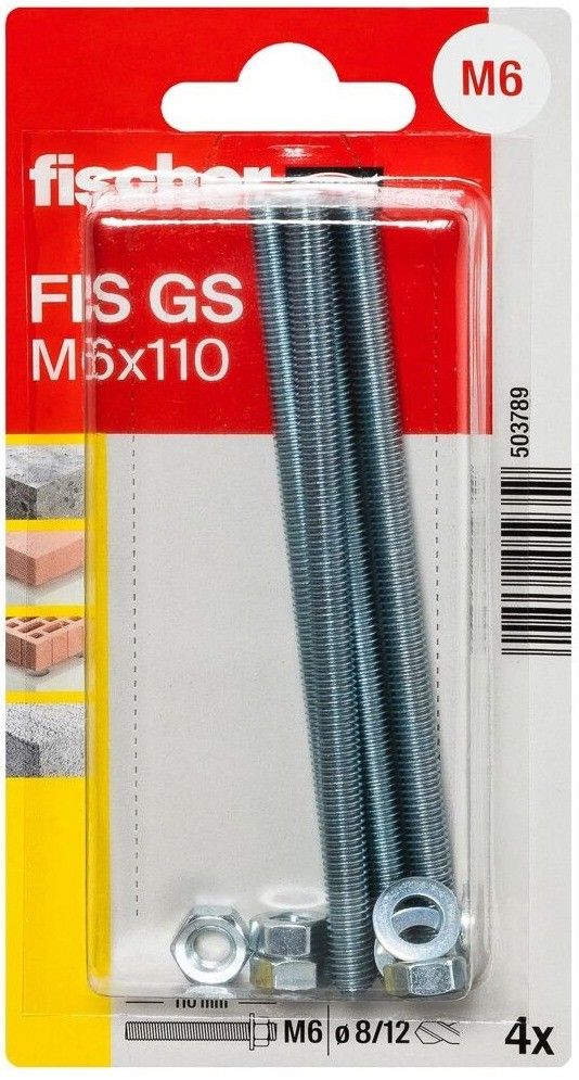 Шпилька FIS GS M6x110 K NV Fischer, оцинкованная сталь (блистер) - фото