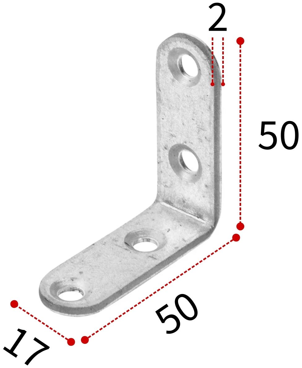Уголок крепежный бытовой круглый 50х50х17х2 мм, оцинкованная сталь - фото