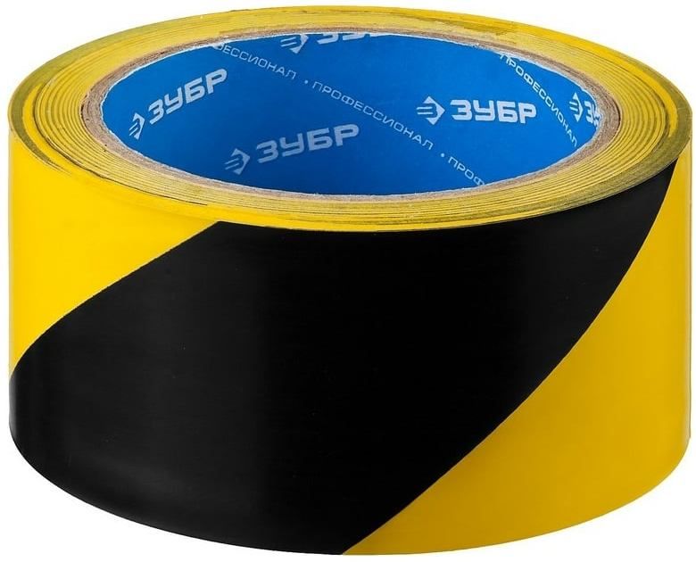 Лента клейкая разметочная сигнальная 50 мм длина 25 м ЗУБР 12249-25-50, жёлто-чёрная - фото