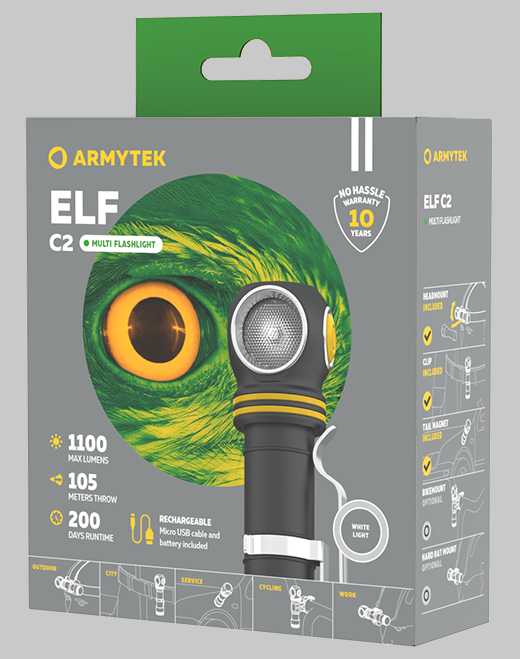 Мультифонарь светодиодный Armytek Elf C2 Micro USB F05102C, 1100 люмен, холодный свет - фото