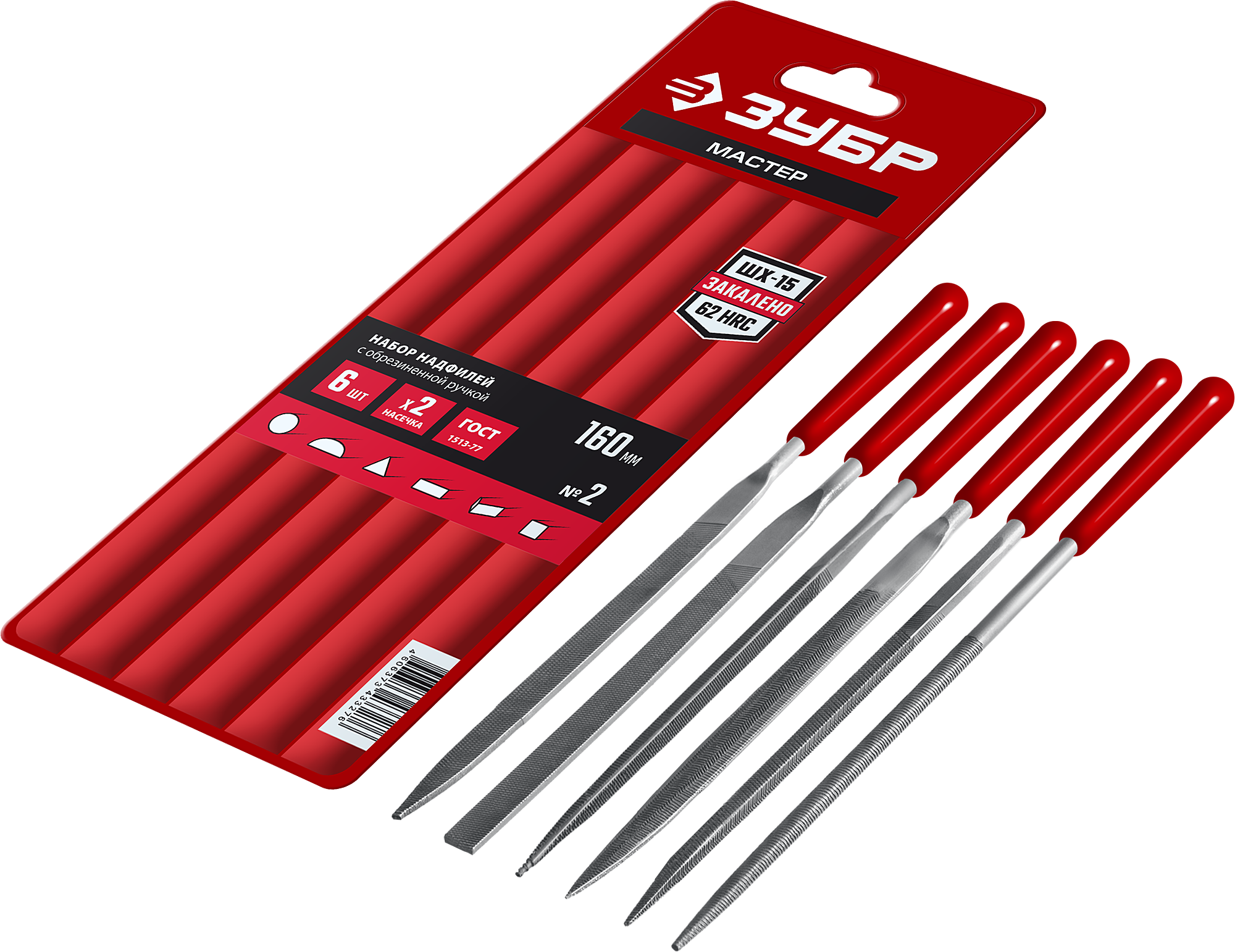 Набор надфилей с ручками 160 мм ЗУБР 16016-H6, 6 шт - фото