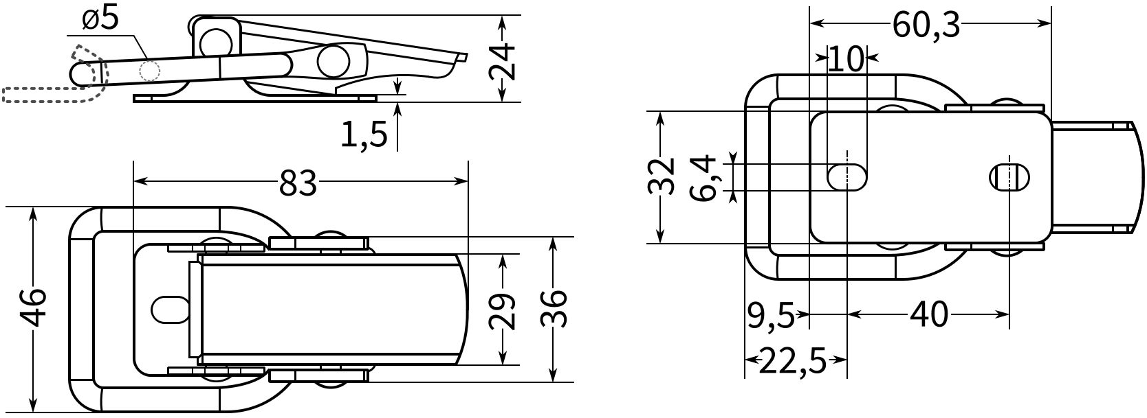 Замок-защелка с пружинами L=95 B56, цинк - фото