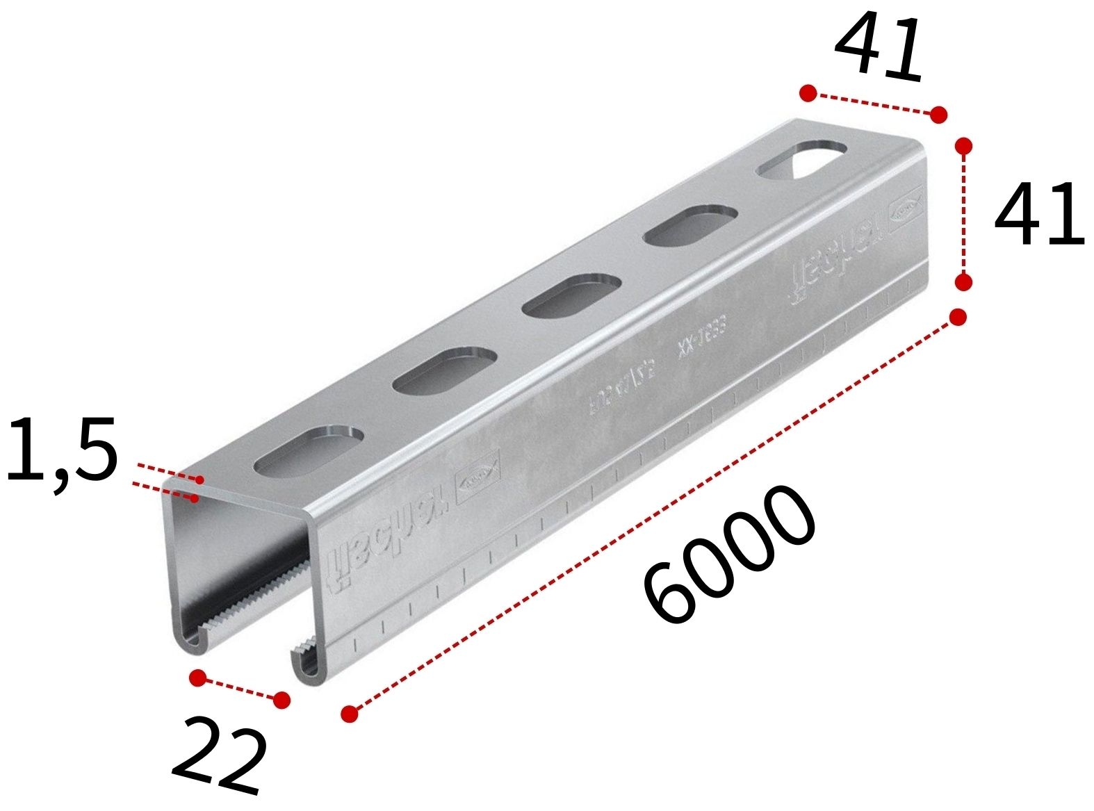 Профиль монтажный С-образный 41х1,5х6000 мм Fischer FUS 545127, оцинкованная сталь - фото