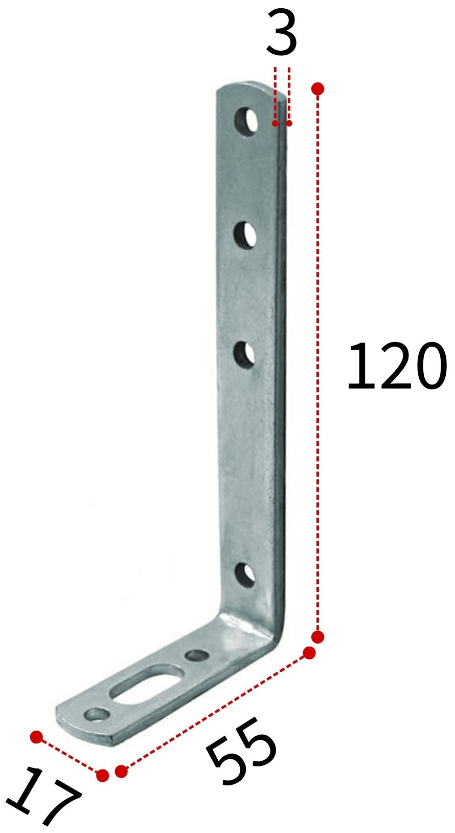 Изображение товара Уголок бытовой 55х120х17х3 мм UBKR, оцинкованная сталь