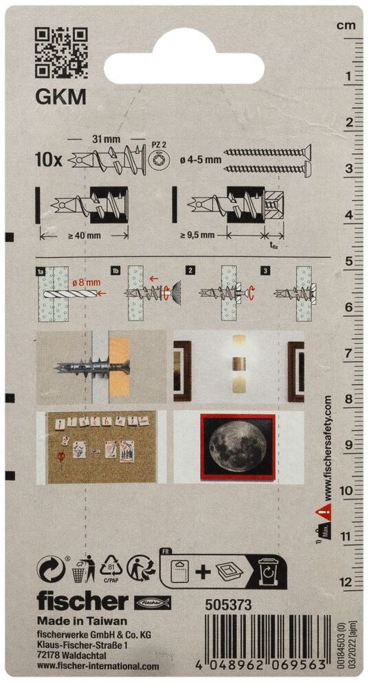 Дюбель металлический самонарезающий для гипсокартона 31 мм GKM Fischer 505373, 10 шт в блистере - фото