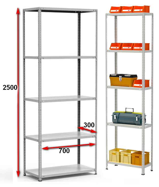 Стеллаж металлический до 150 кг, 5 полок Металл-завод СТФ 735-2,5 2500х700х300 мм - фото