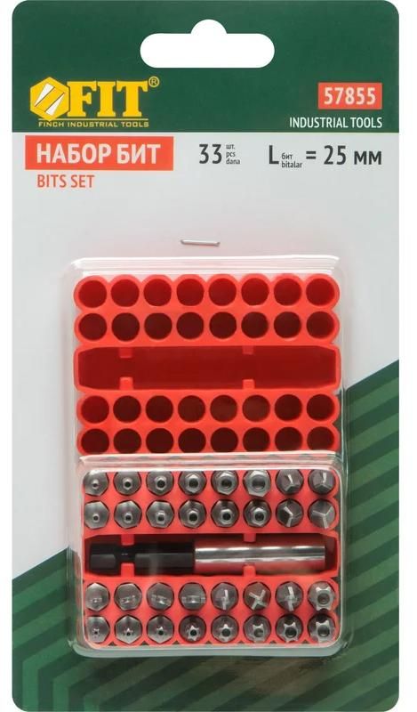 Набор бит с держателем для антивандального крепежа 25 мм CrV FIT 57855, 33 предмета  - фото